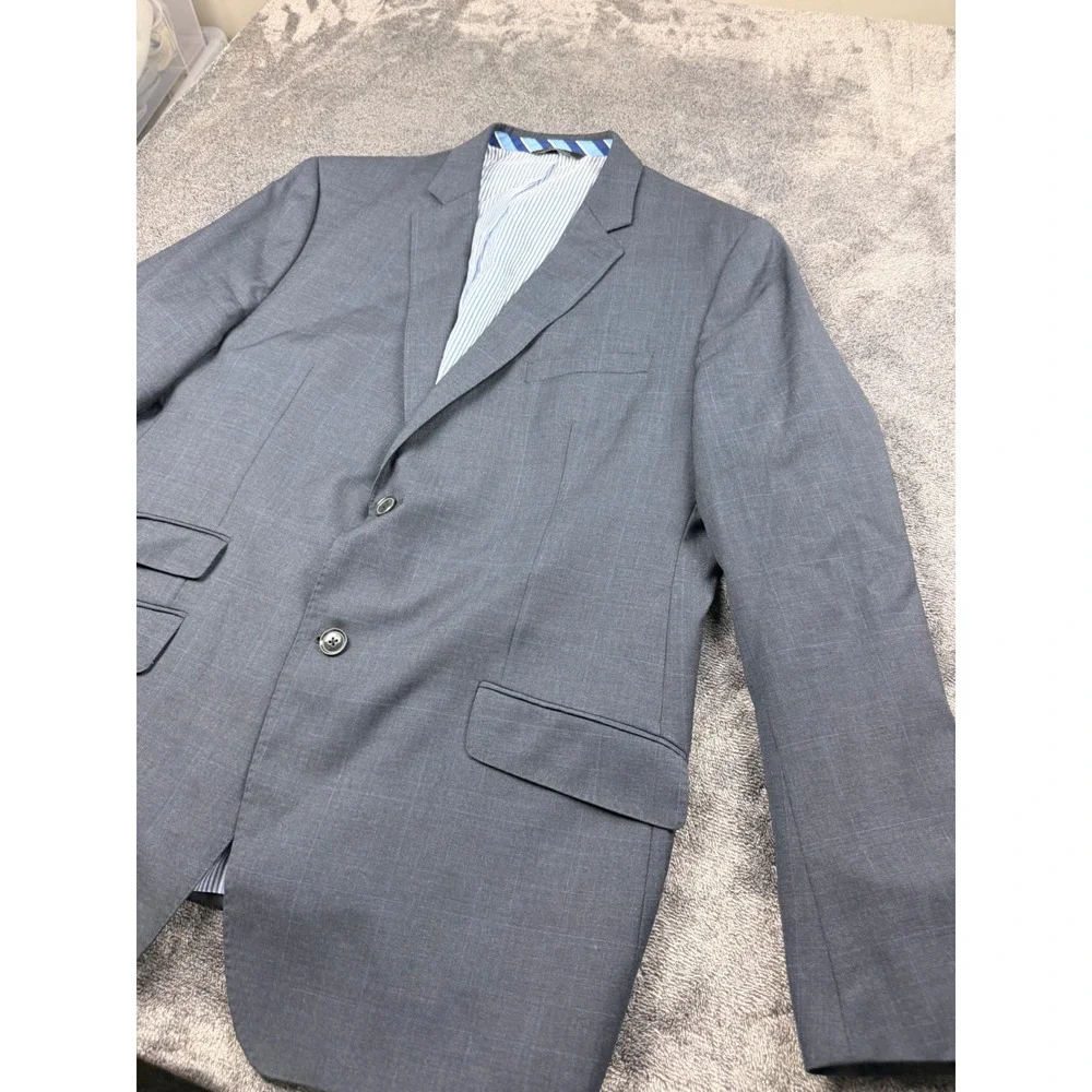 Banana Republic Mens 48L Modern Slim Fit Grey Wool Glen Plaid Blazer Jacket